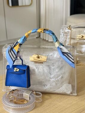 Clear PVC Stadium Bag with Twilly Handle Wrap & Mini Bag Char